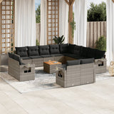 14 Piece Garden Sofa Set with Cushions Grey Poly Rattan