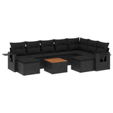 10 Piece Garden Sofa Set with Cushions Black Poly Rattan - Front View