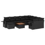11 Piece Garden Sofa Set with Cushions Black Poly Rattan - Front View