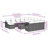 13 Piece Garden Sofa Set with Cushions Black Poly Rattan - Side View