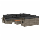 13 Piece Garden Sofa Set with Cushions Grey Poly Rattan - Front View