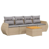 5 Piece Garden Sofa Set with Cushions Beige Poly Rattan - Front View