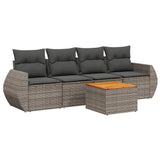 5 Piece Garden Sofa Set with Cushions Grey Poly Rattan - Front View