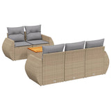 6 Piece Garden Sofa Set with Cushions Beige Poly Rattan - Front View