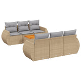 7 Piece Garden Sofa Set with Cushions Beige Poly Rattan - Front View