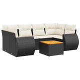 7 Piece Garden Sofa Set with Cushions Black Poly Rattan - Front View