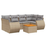 7 Piece Garden Sofa Set with Cushions Beige Poly Rattan - Front View
