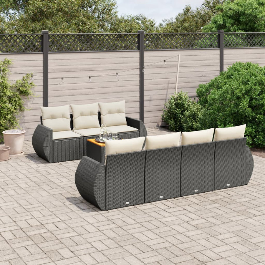 8 Piece Garden Sofa Set with Cushions Black Poly Rattan