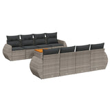 9 Piece Garden Sofa Set with Cushions Grey Poly Rattan - Front View