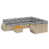 9 Piece Garden Sofa Set with Cushions Beige Poly Rattan - Front View