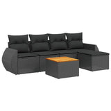6 Piece Garden Sofa Set with Cushions Black Poly Rattan - Front View