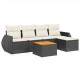 6 Piece Garden Sofa Set with Cushions Black Poly Rattan - Front View