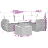 5 Piece Garden Sofa Set with Cushions Grey Poly Rattan - Side View