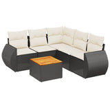 6 Piece Garden Sofa Set with Cushions Black Poly Rattan - Front View