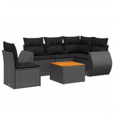 6 Piece Garden Sofa Set with Cushions Black Poly Rattan - Front View