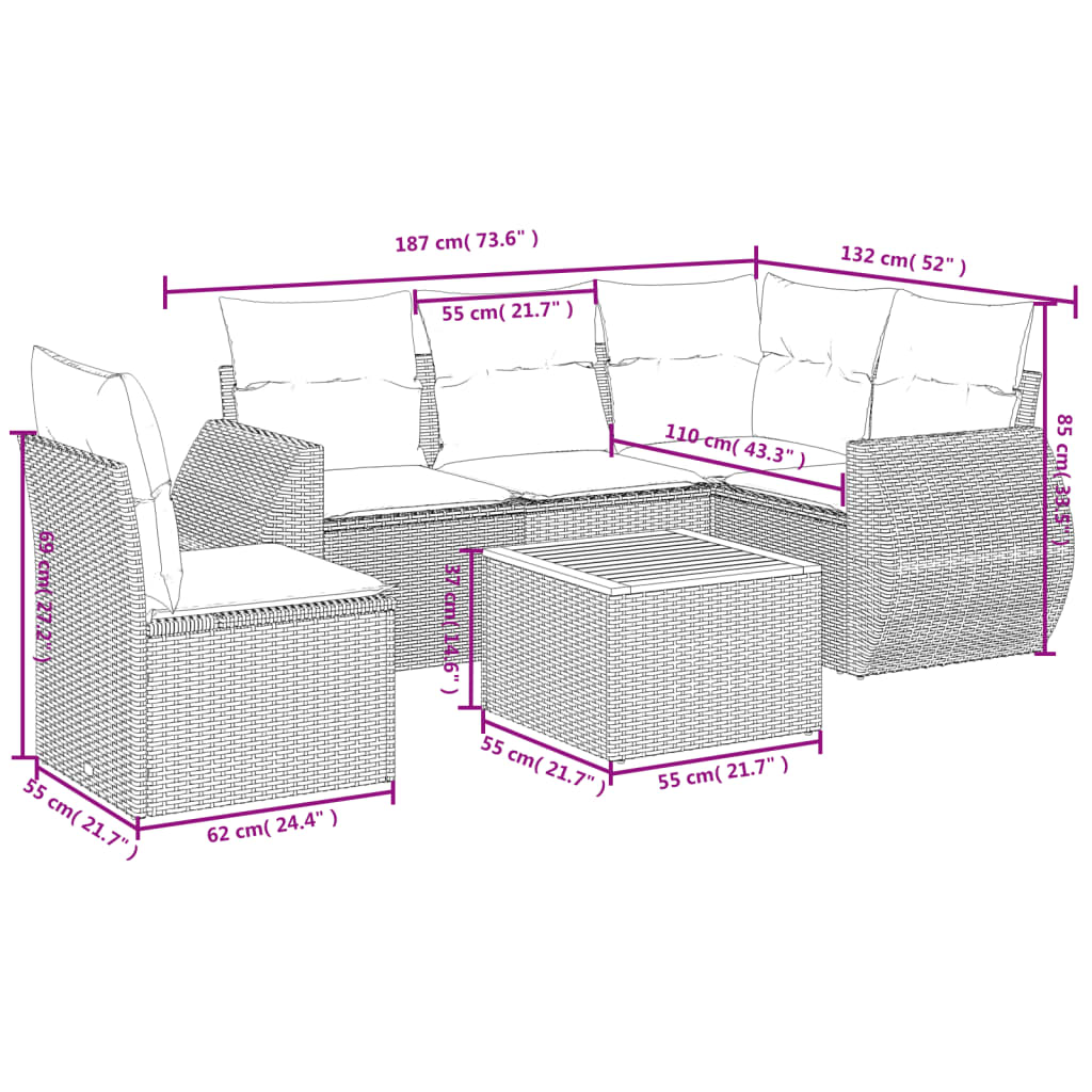 6 Piece Garden Sofa Set with Cushions Beige Poly Rattan