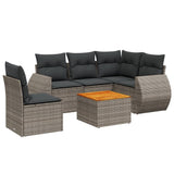 6 Piece Garden Sofa Set with Cushions Grey Poly Rattan - Front View