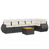 7 Piece Garden Sofa Set with Cushions Black Poly Rattan - Front View