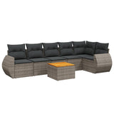 7 Piece Garden Sofa Set with Cushions Grey Poly Rattan - Front View