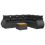 7 Piece Garden Sofa Set with Cushions Black Poly Rattan - Front View