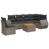 7 Piece Garden Sofa Set with Cushions Grey Poly Rattan - Front View