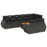 9 Piece Garden Sofa Set with Cushions Black Poly Rattan - Front View