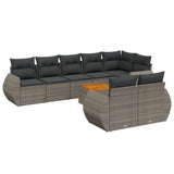 9 Piece Garden Sofa Set with Cushions Grey Poly Rattan - Front View