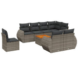 9 Piece Garden Sofa Set with Cushions Grey Poly Rattan - Front View
