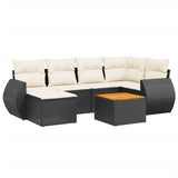 7 Piece Garden Sofa Set with Cushions Black Poly Rattan - Front View