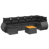8 Piece Garden Sofa Set with Cushions Black Poly Rattan - Front View