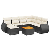 8 Piece Garden Sofa Set with Cushions Black Poly Rattan - Front View