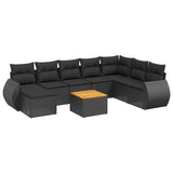 9 Piece Garden Sofa Set with Cushions Black Poly Rattan - Front View