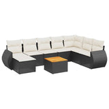9 Piece Garden Sofa Set with Cushions Black Poly Rattan - Front View