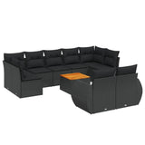 10 Piece Garden Sofa Set with Cushions Black Poly Rattan - Front View