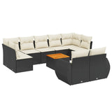 10 Piece Garden Sofa Set with Cushions Black Poly Rattan - Front View