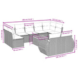 10 Piece Garden Sofa Set with Cushions Grey Poly Rattan - Side View