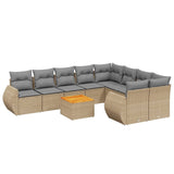 10 Piece Garden Sofa Set with Cushions Beige Poly Rattan - Front View