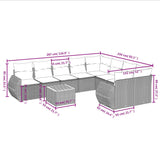 10 Piece Garden Sofa Set with Cushions Grey Poly Rattan - Side View