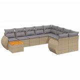 10 Piece Garden Sofa Set with Cushions Beige Poly Rattan - Front View