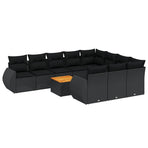 11 Piece Garden Sofa Set with Cushions Black Poly Rattan