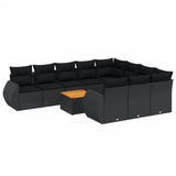 11 Piece Garden Sofa Set with Cushions Black Poly Rattan - Front View