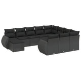 11 Piece Garden Sofa Set with Cushions Black Poly Rattan - Front View