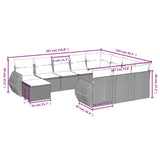 11 Piece Garden Sofa Set with Cushions Black Poly Rattan - Side View