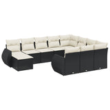 11 Piece Garden Sofa Set with Cushions Black Poly Rattan - Front View