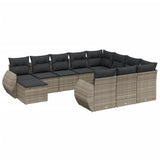 11 Piece Garden Sofa Set with Cushions Grey Poly Rattan - Front View