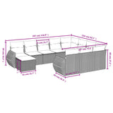 11 Piece Garden Sofa Set with Cushions Grey Poly Rattan - Side View