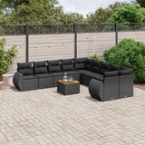 11 Piece Garden Sofa Set with Cushions Black Poly Rattan