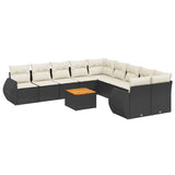 11 Piece Garden Sofa Set with Cushions Black Poly Rattan - Front View