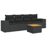 5 Piece Garden Sofa Set with Cushions Black Poly Rattan - Front View