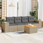 5 Piece Garden Sofa Set with Cushions Beige Poly Rattan